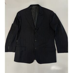Ermenegildo Zegna Switzerland Mens Jacket Black Stripe Wool US Size 56R Luxury